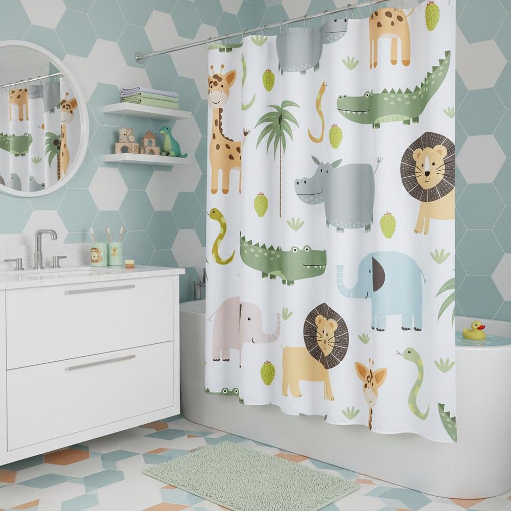 72" Blue Green And White Animal Print Shower Curtain