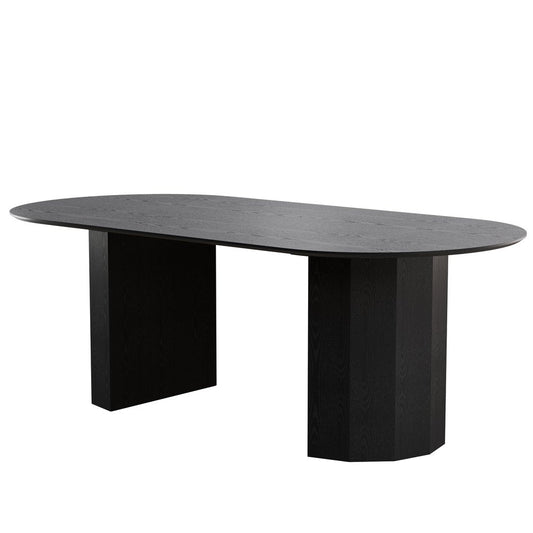 86" Black Wood Double Pedestal Base Oval Dining Table