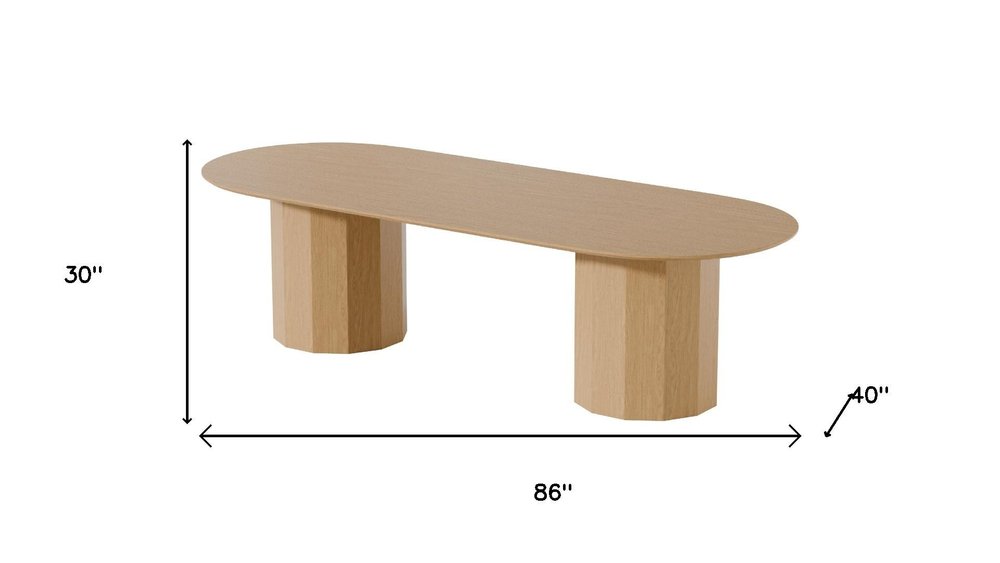86" Natural Wood Double Pedestal Base Oval Dining Table HomeRoots