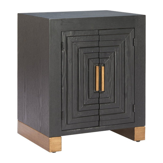 25" Black and Brown Distressed Wood Frame End Table With Two Shelves