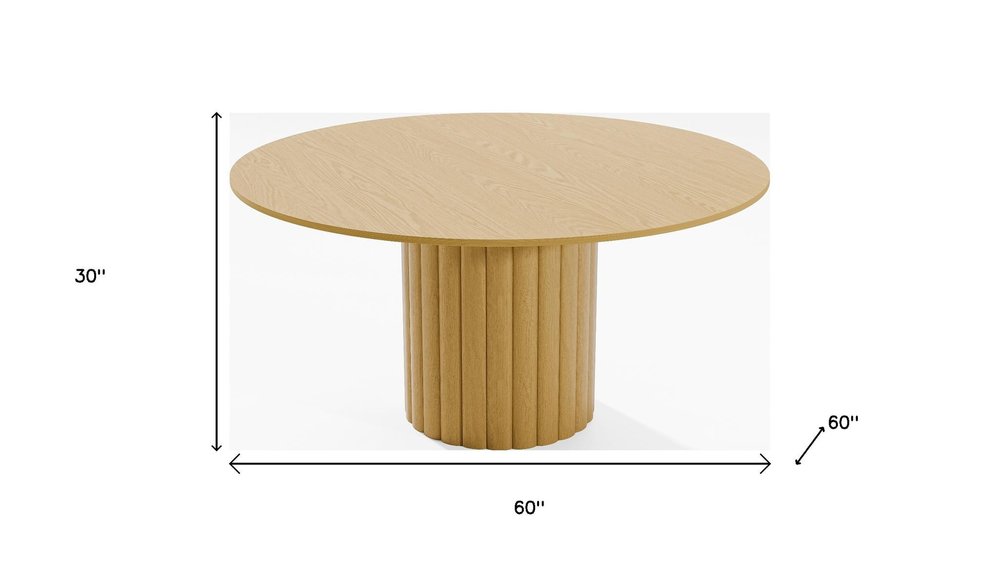 60" Natural Solid Wood Pedestal Base Round Top Dining Table HomeRoots