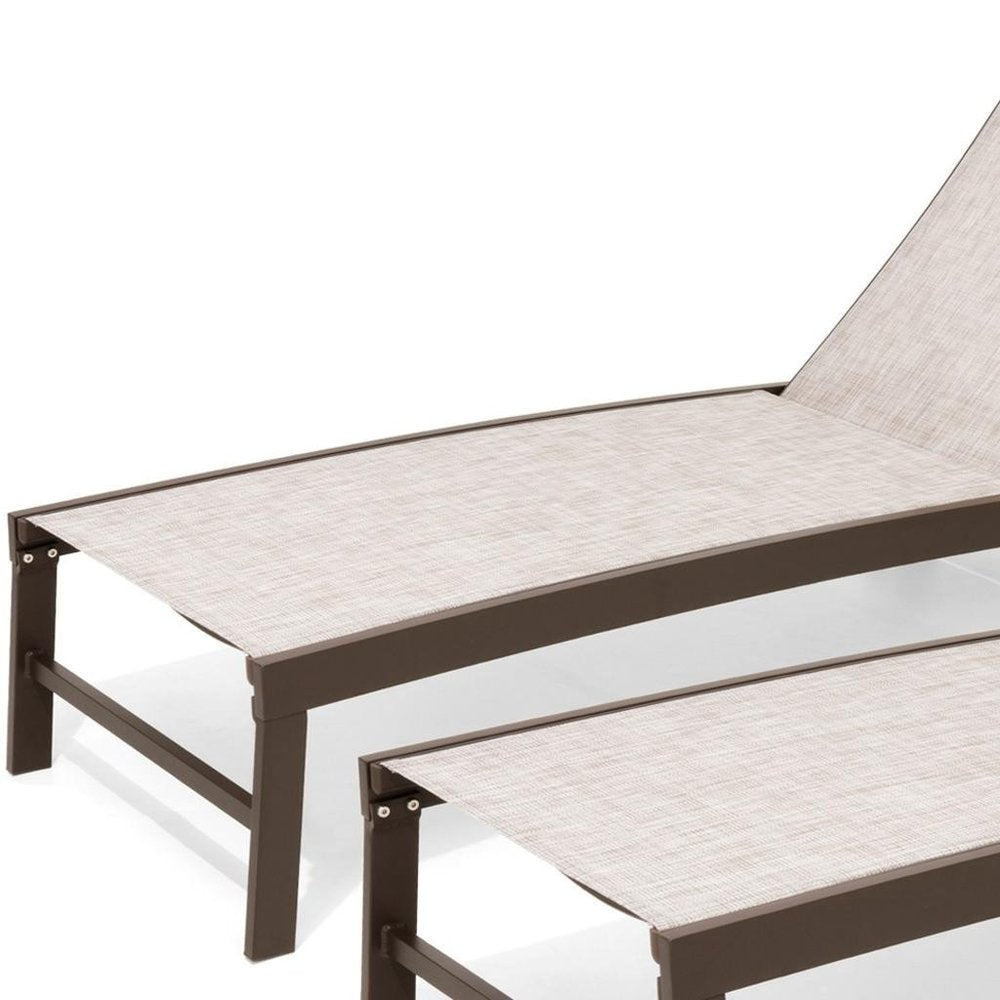 Set of Two Off White Aluminum Five Position Adjustable Sling Outdoor Chaise Lounges HomeRoots