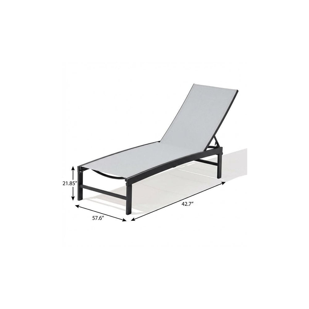 58" Gray Aluminum Five Position Adjustable Sling Outdoor Chaise Lounge HomeRoots