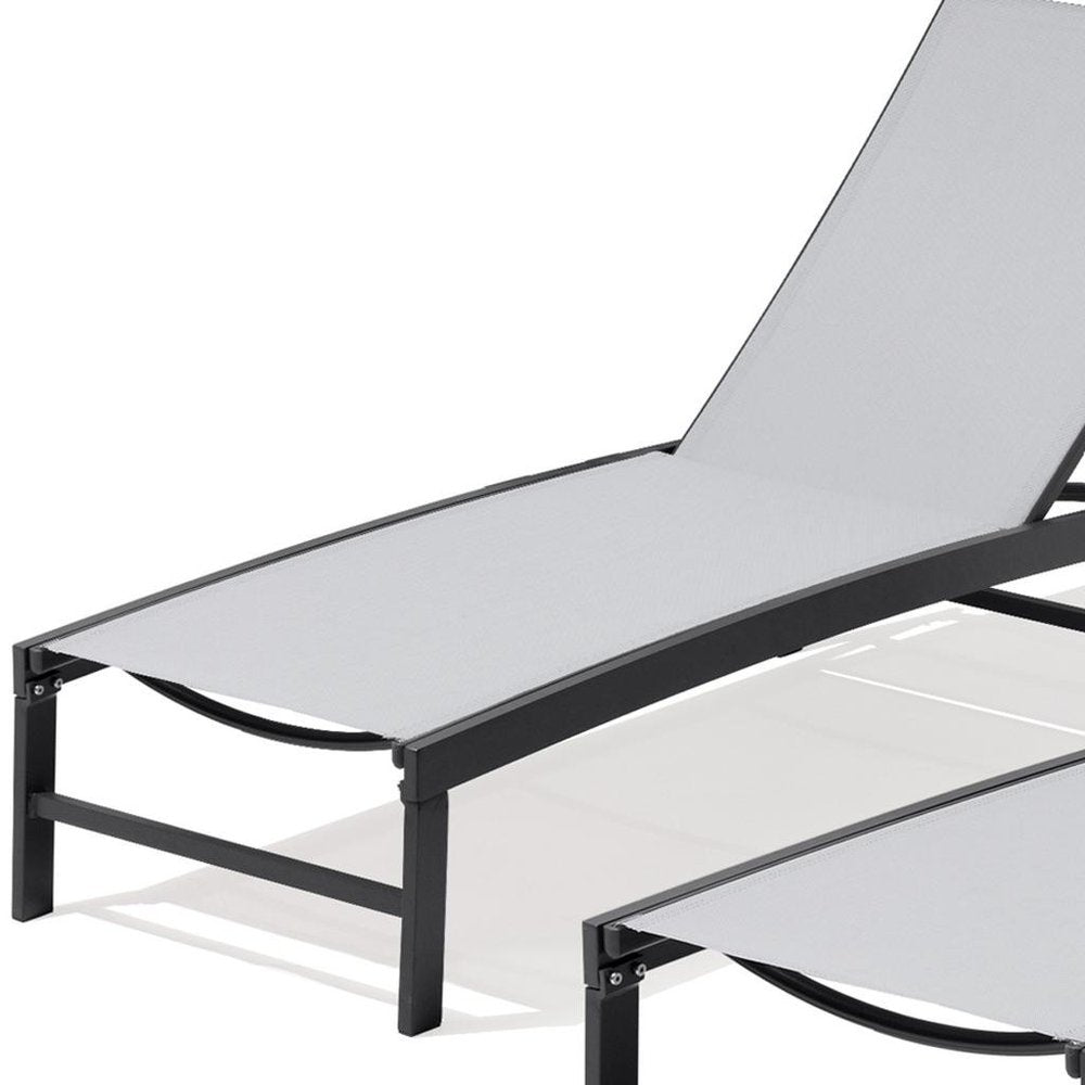 Set of Two Gray Aluminum Five Position Adjustable Sling Outdoor Chaise Lounges HomeRoots