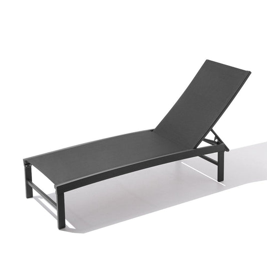 60" Black Aluminum Six Position Adjustable Sling Outdoor Chaise Lounge