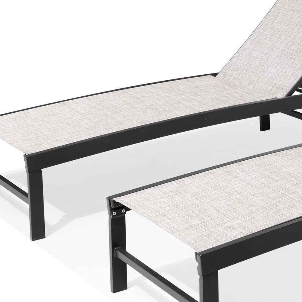 Set of Two Off White Aluminum Five Position Adjustable Outdoor Chaise Lounges HomeRoots