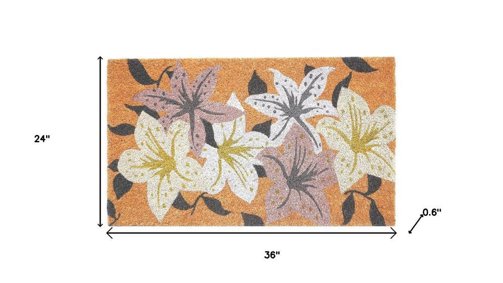 17" X 29" Brown Purple And White Floral Outdoor Coir Door Mat HomeRoots