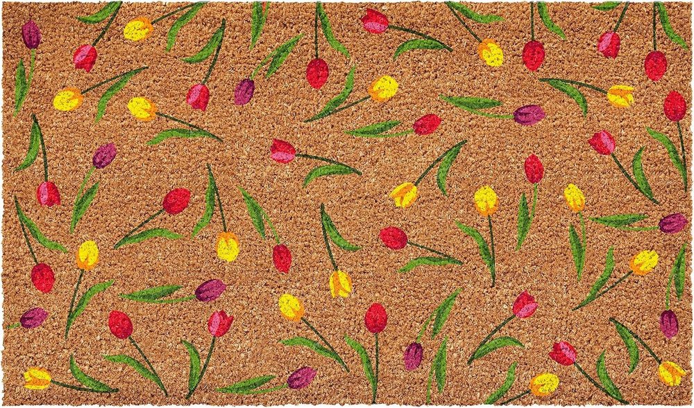 17" X 29" Brown Red And Green Floral Outdoor Coir Door Mat HomeRoots