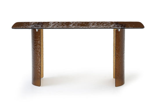 63" Bronze Glass Double Pedestal Console Table