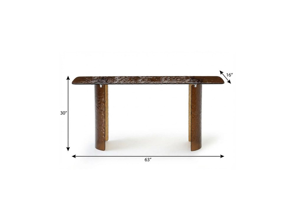 63" Bronze Glass Double Pedestal Console Table HomeRoots