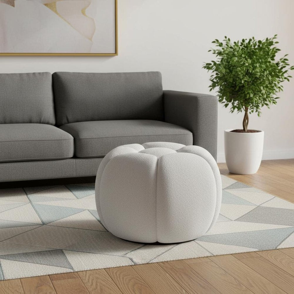 19" White Tufted Boucle Round Ottoman HomeRoots