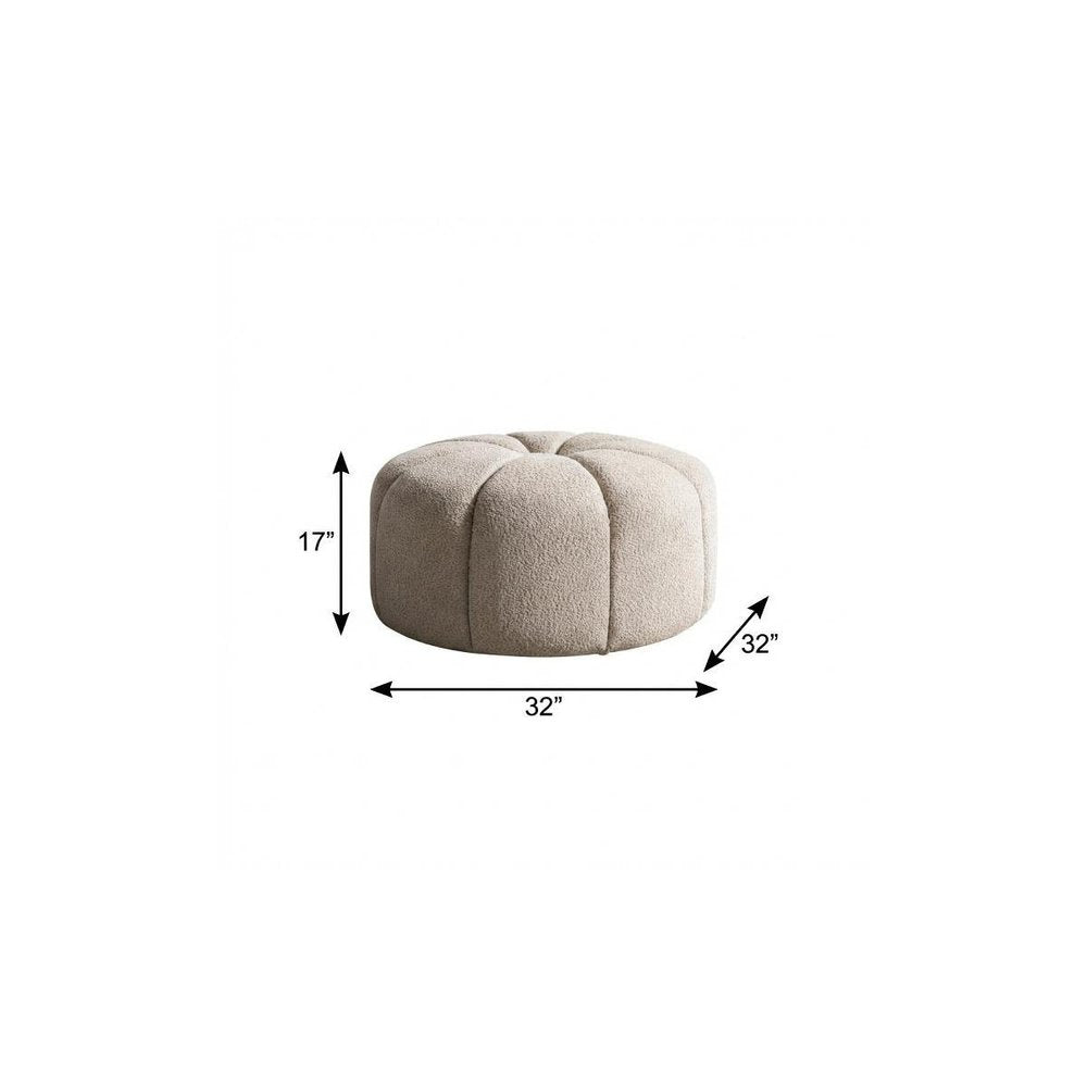 32" Taupe Tufted Boucle Tufted Round Ottoman HomeRoots