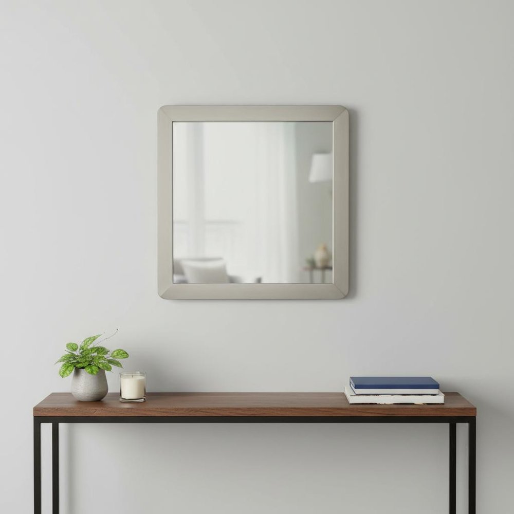 43" X 43" Gray And Silver Stainless Steel Square Framed Accent Mirror HomeRoots