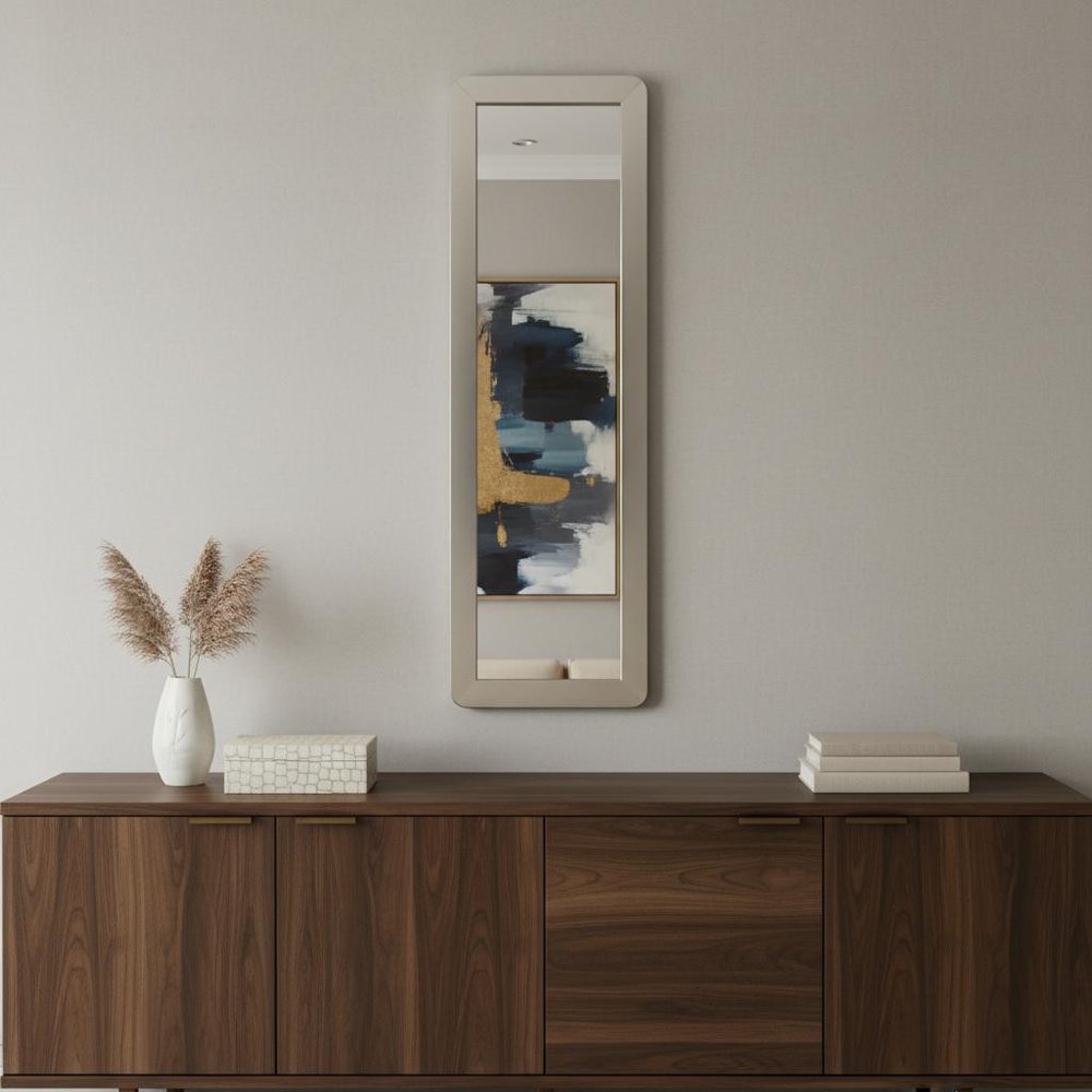 83" X 27" Gray And Silver Stainless Steel Wall Mounted And Leaning Framed Accent Mirror HomeRoots