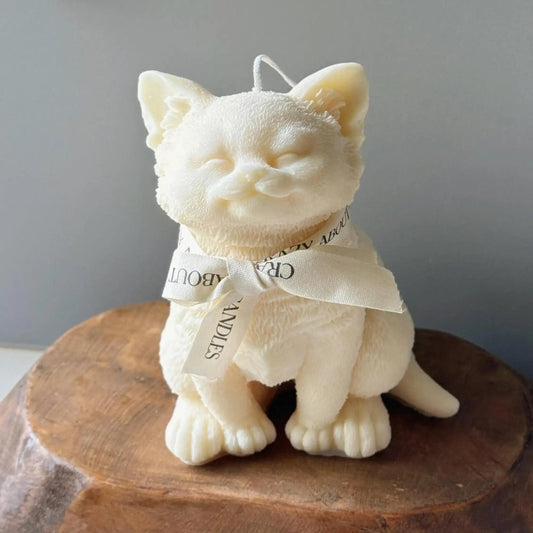 6" Ivory Vanilla Scented Dimensional Cat Candle Round Novelty HomeRoots
