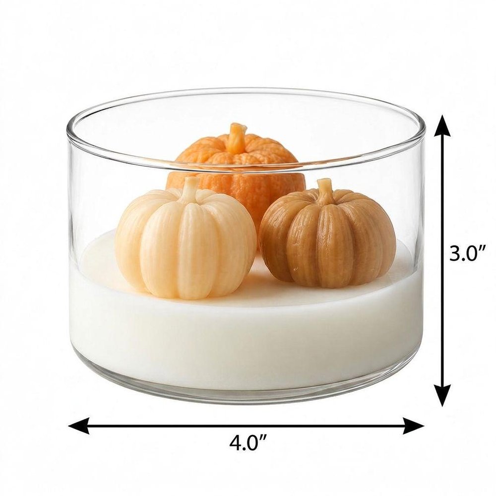 4" Brown Orange And White Latte And Pumpkin Scented Mini Pumpkin Candles In Clear Glass Jar HomeRoots