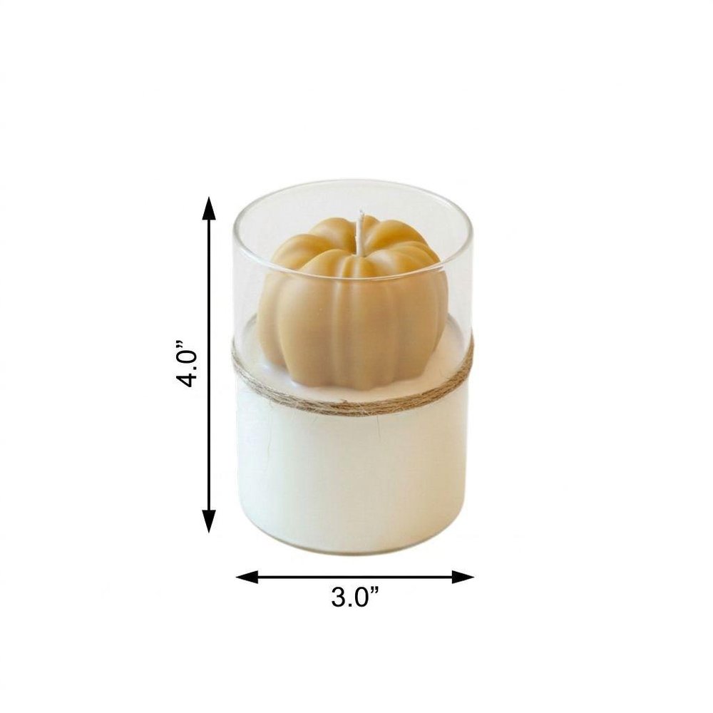 3" Tan Autumn Harvest Scented Mini Pumpkin Candle In Clear Glass Jar HomeRoots