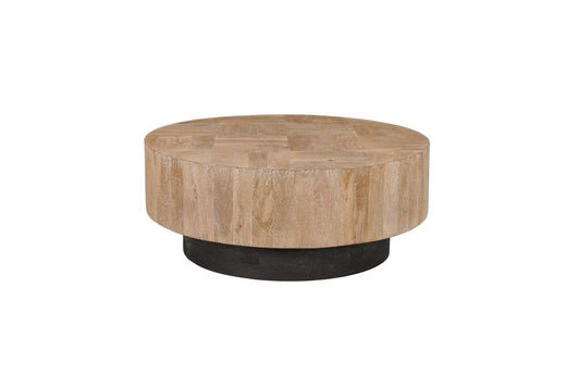40" Natural and Dark Brown Solid Wood Round Pedestal Coffee Table