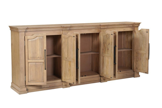100" Brown Solid Wood Paneled Sideboard With Six Doors