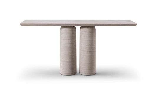 60" Beige Genuine Marble Pedestal Console Table