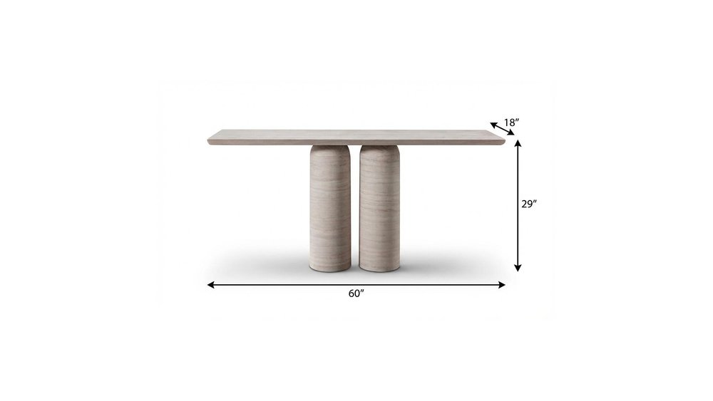 60" Beige Genuine Marble Pedestal Console Table HomeRoots