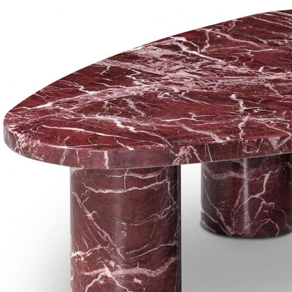 Red and White Marble Triangular End Table