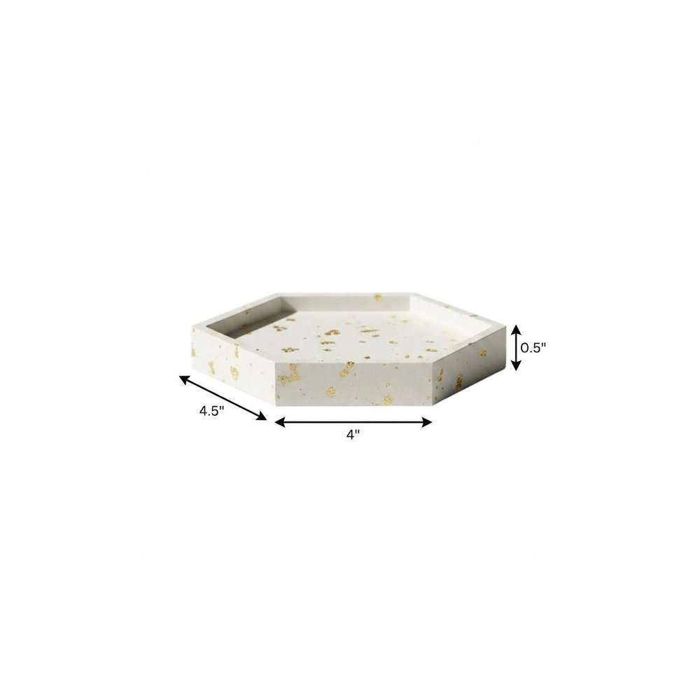 5" White And Gold Resin Handmade Hexagon Trinket Tray HomeRoots