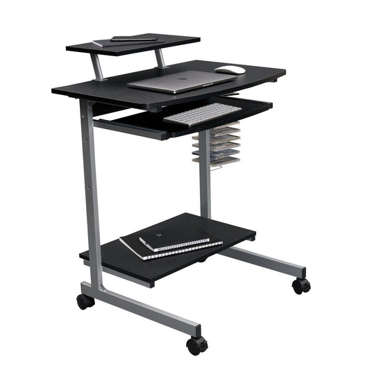 29" Graphite and Silver Wood and Steel Rolling Computer Desk