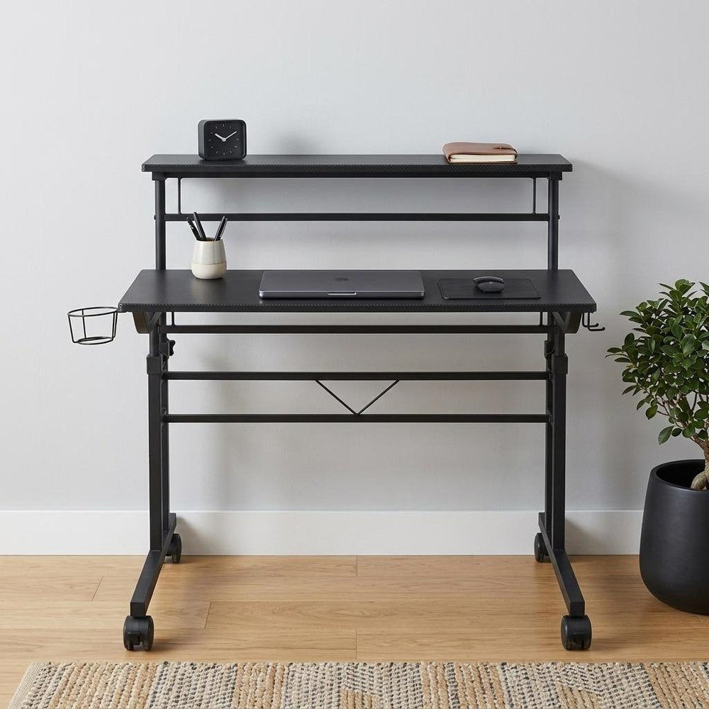Adjustable Black Wood and Stainless Steel Rolling Writing Desk HomeRoots