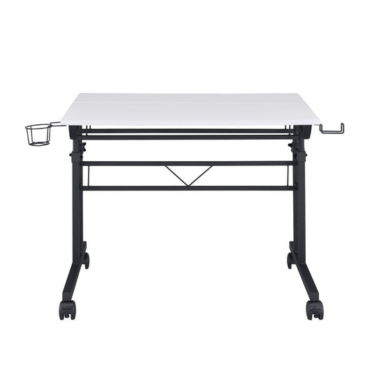 Adjustable White and Black Wood and Stainless Steel Rolling Writing Desk