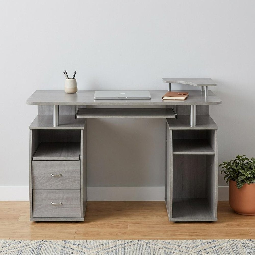 47" Gray Wood Pedestal Computer Desk With Two Drawers HomeRoots