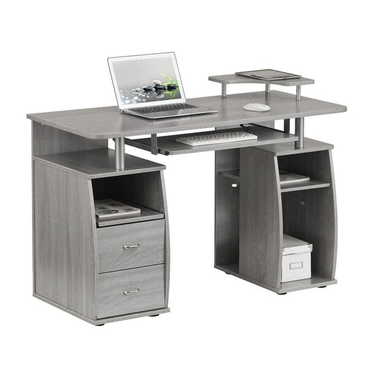 47" Gray Wood Pedestal Computer Desk With Two Drawers