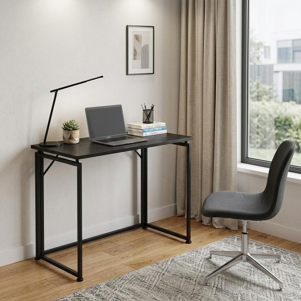 32" Black Wood and Steel Folding Writing Desk HomeRoots
