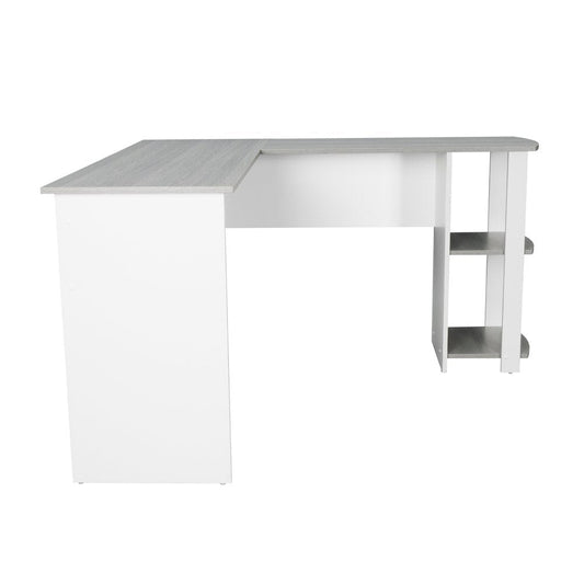 54" White And Gray Wood L Shape Computer Desk