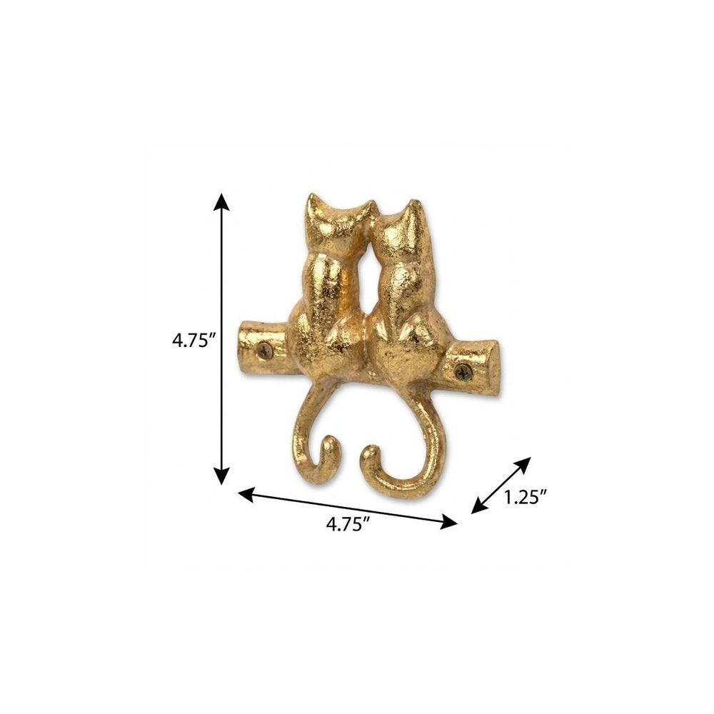 Two Hook 5" Gold Cast Iron Cats Wall Hooks HomeRoots