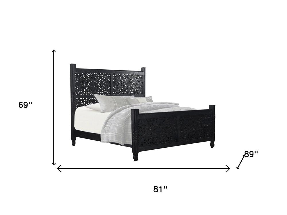 Five Piec Black Solid Wood Bedroom Set With Mirror HomeRoots