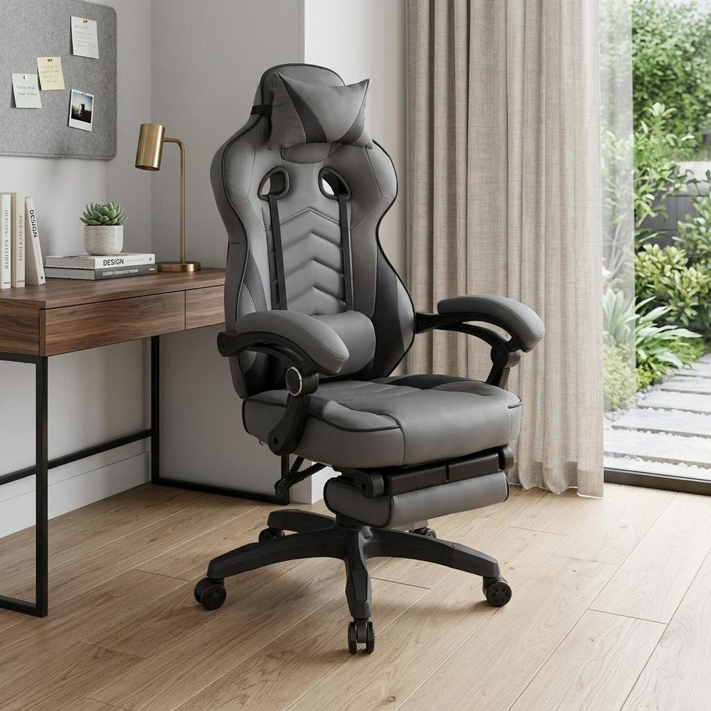 Gray Adjustable Height Swivel Rolling Racecar Executive Office Chair HomeRoots