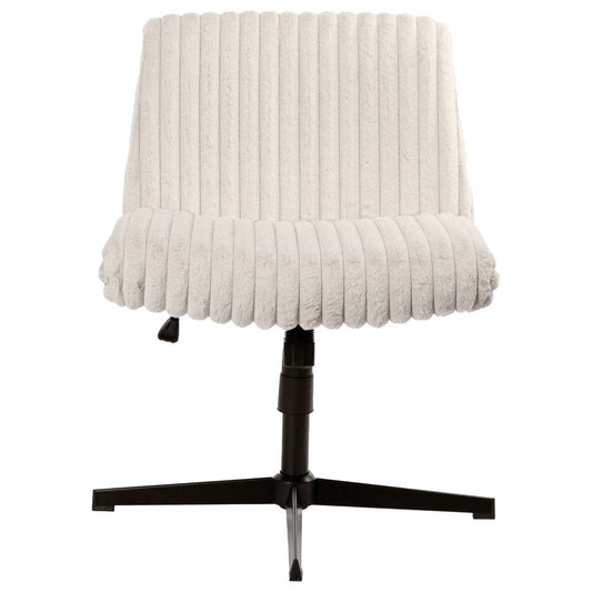 Ivory And Black Adjustable Height Faux Fur Swivel Rolling Gaming Chair