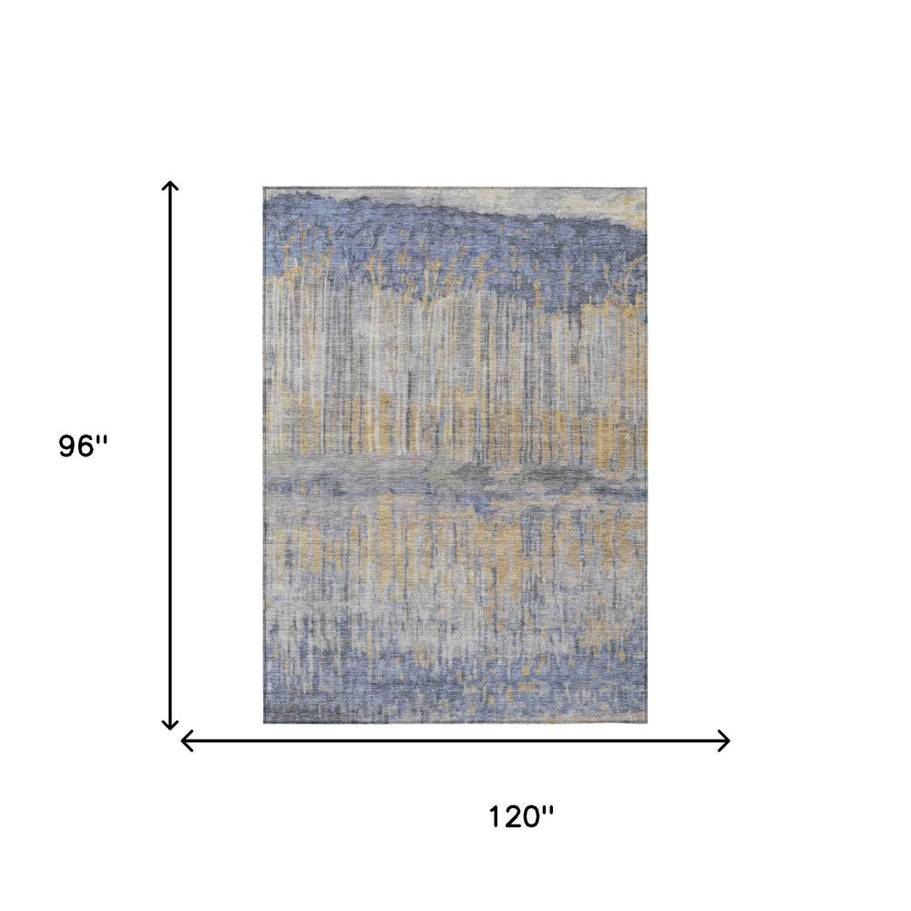 8' X 10' Denim Blue And Blue Abstract Washable Indoor Outdoor Area Rug HomeRoots