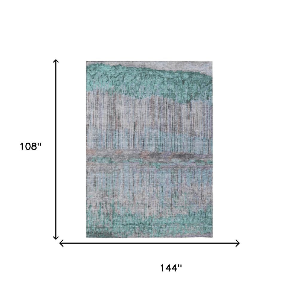 9' X 12' Teal Blue And Taupe Abstract Washable Indoor Outdoor Area Rug HomeRoots