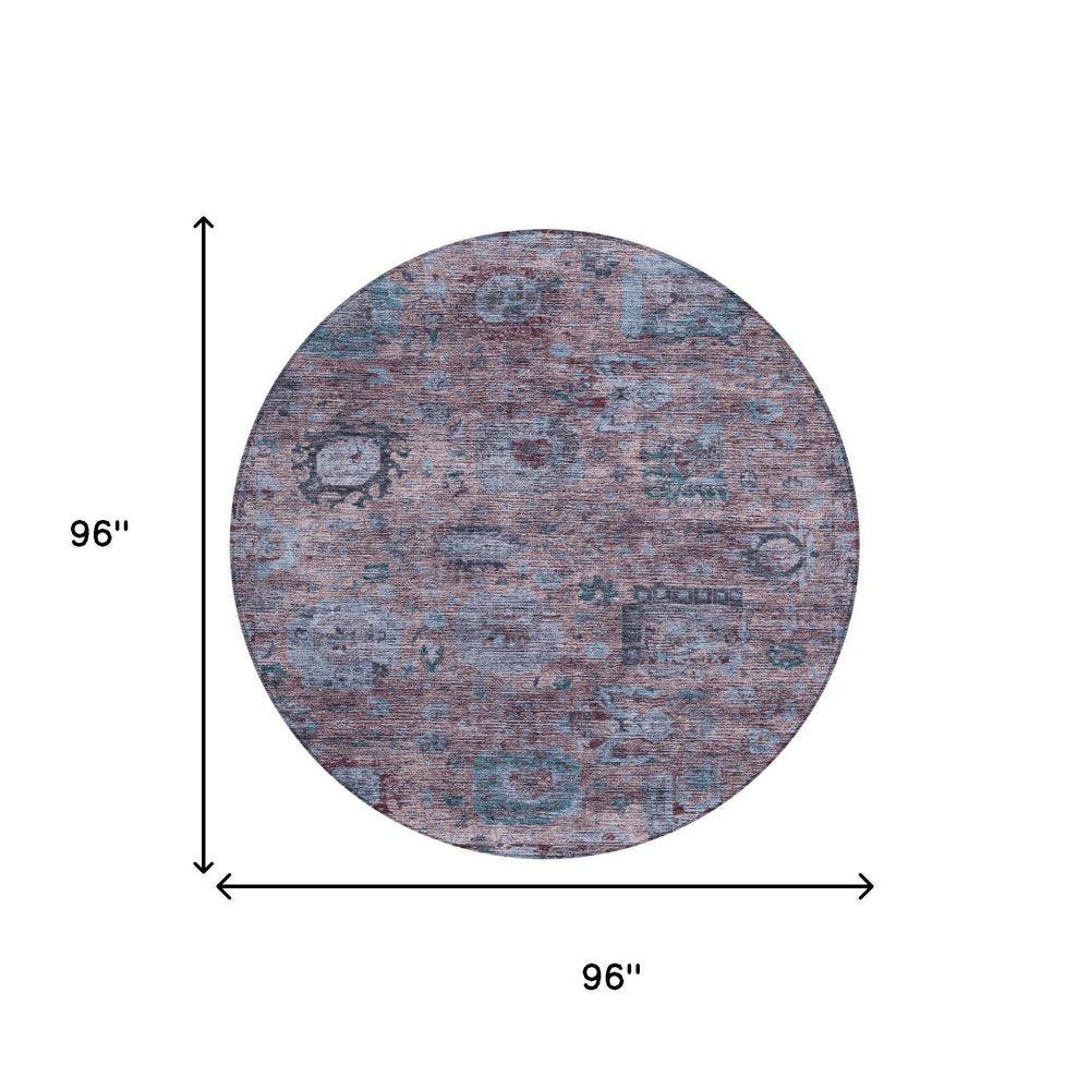 8' Plum And Brown Round Abstract Washable Indoor Outdoor Area Rug HomeRoots