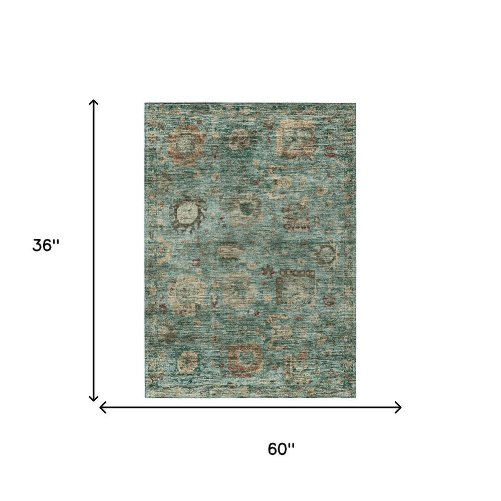 3' X 5' Blue And Teal Blue Abstract Washable Indoor Outdoor Area Rug HomeRoots