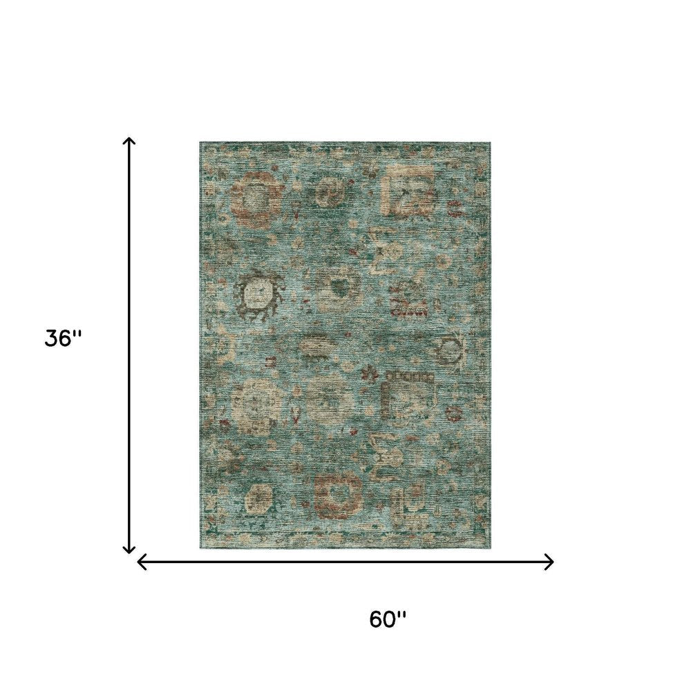 3' X 5' Blue And Teal Blue Abstract Washable Indoor Outdoor Area Rug HomeRoots