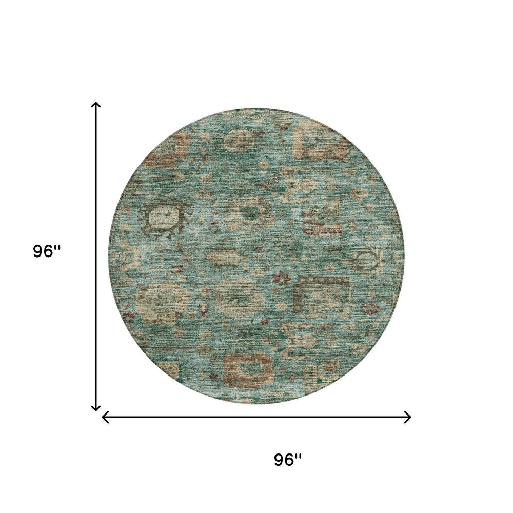 8' Blue And Teal Blue Round Abstract Washable Indoor Outdoor Area Rug HomeRoots