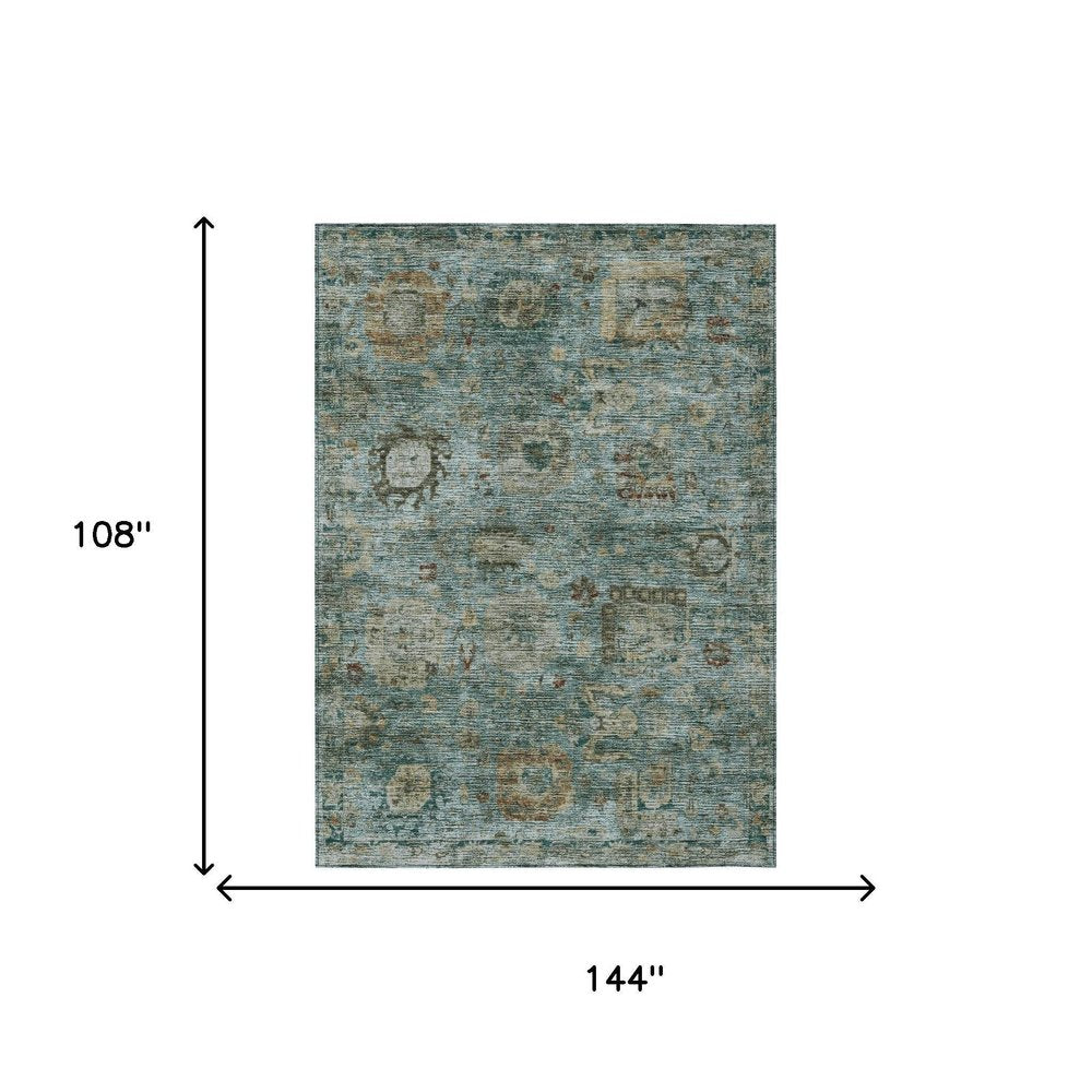 9' X 12' Teal Blue And Aqua Abstract Washable Indoor Outdoor Area Rug HomeRoots
