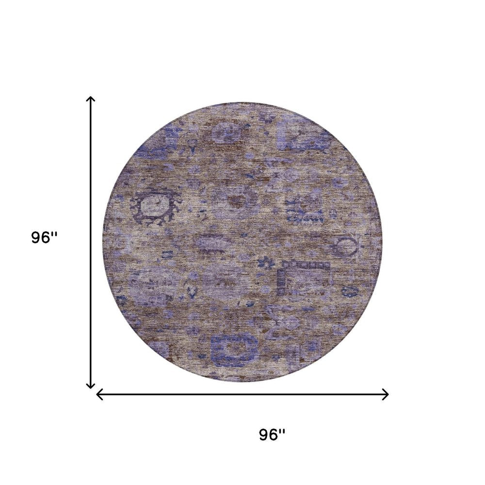 8' Brown And Plum Round Abstract Washable Indoor Outdoor Area Rug HomeRoots