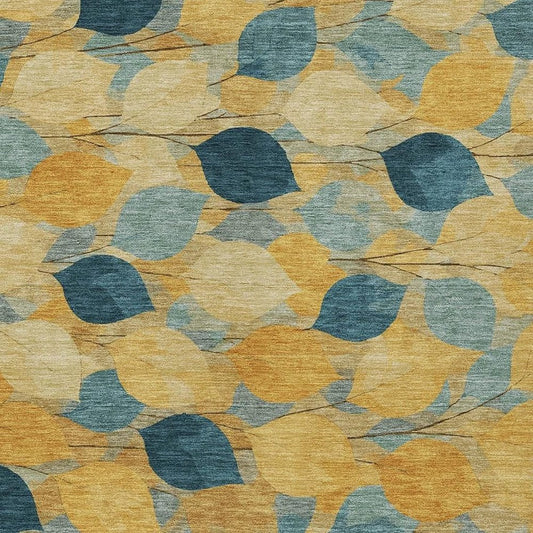 9' X 12' Gold And Wheat Floral Washable Indoor Outdoor Area Rug