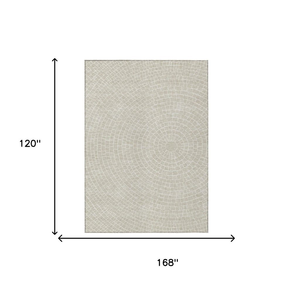 10' X 14' Beige And Ivory Geometric Washable Indoor Outdoor Area Rug HomeRoots