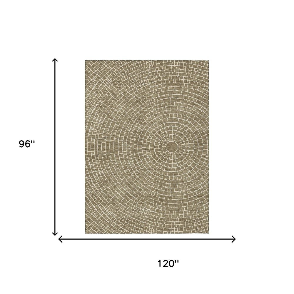 8' X 10' Coffee And Ivory Geometric Washable Indoor Outdoor Area Rug HomeRoots