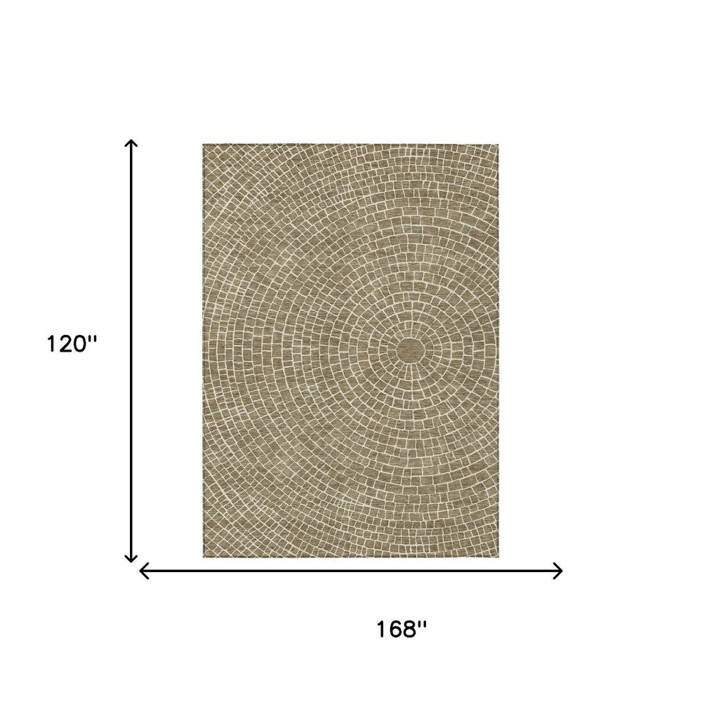 10' X 14' Coffee And Ivory Geometric Washable Indoor Outdoor Area Rug HomeRoots